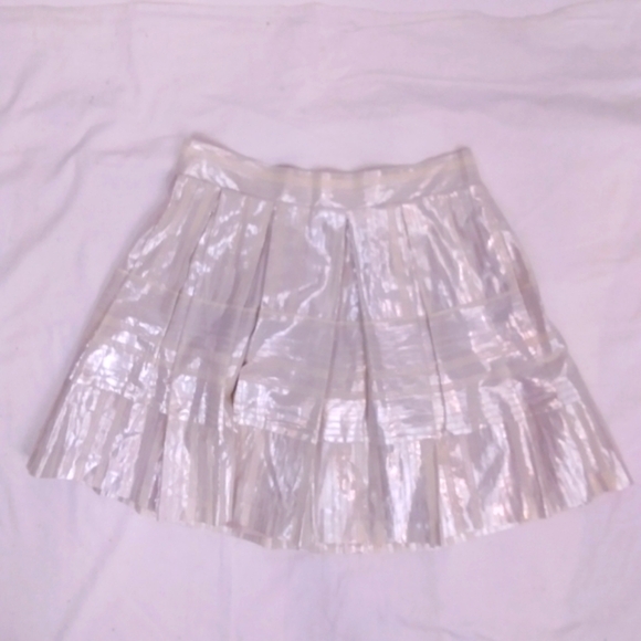 Y2k Vintage White Box Pleated Striped  A-line Silver Lurex Mini Skirt - Picture 3 of 7